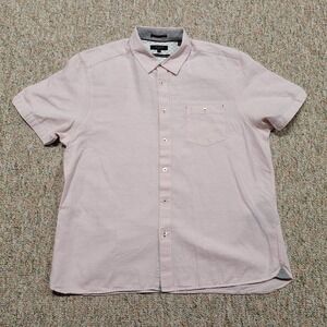 Ted Baker Shirt Mens 6 Pink Linen Blend Button Up Short Sleeve Casual Preppy